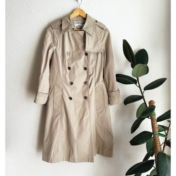 VTG Women Windsor Bay JCPenney Trench Coat 8P Classic Minimalist Tan Long Belted - Picture 1 of 11